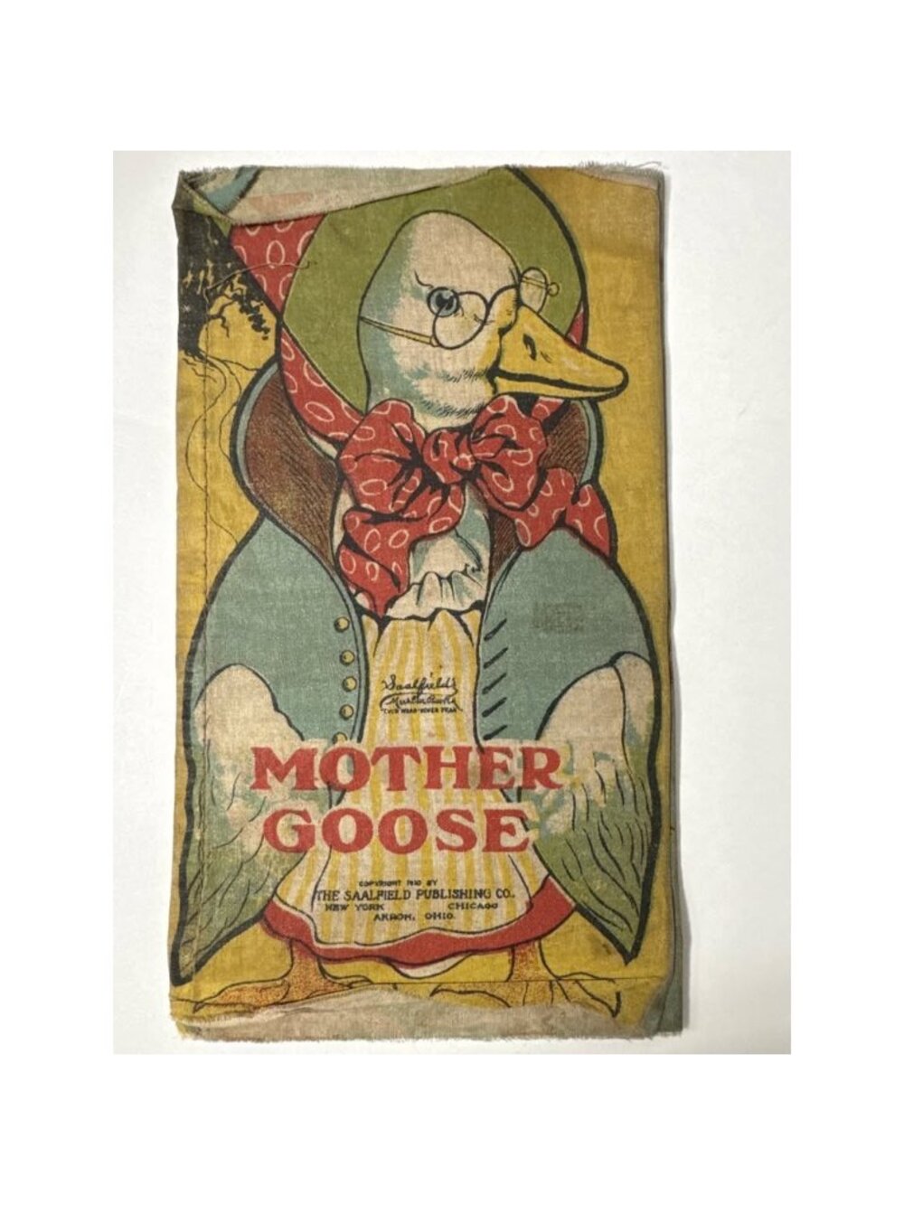 Antique 1910 Mother Goose & Gander Fabric Muslin Cloth Book Pages Saalfield Publ